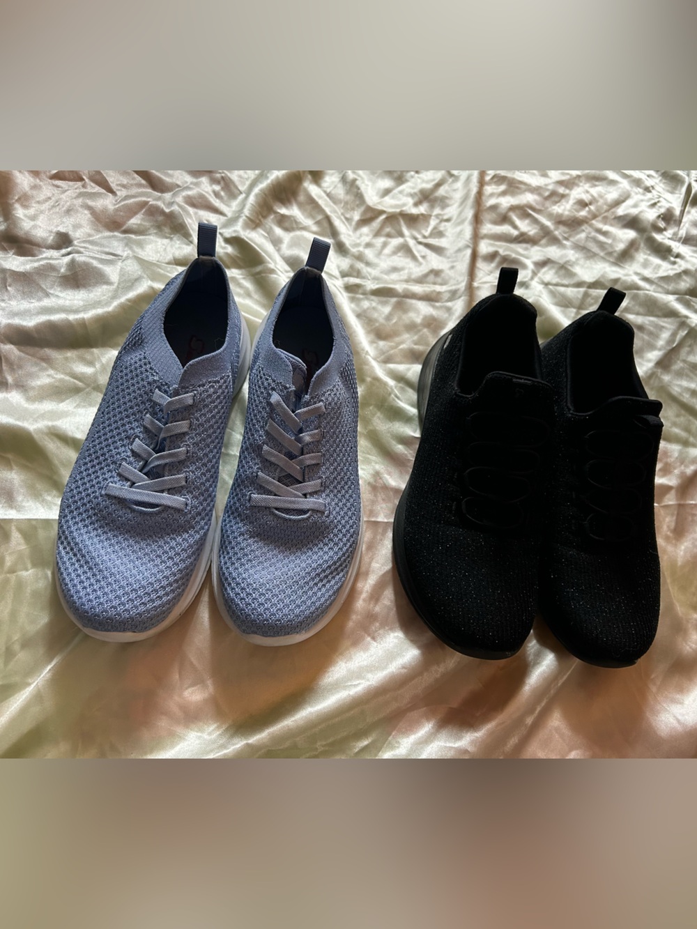 Pair of Size 9 Skechers Slip-On Knit Sneakers — Black & Light Blue - Picture 2 of 7